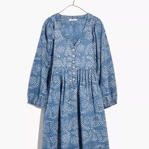 Madewell Bubble-Sleeve Button-Front Mini Dress in Indigo Paisley